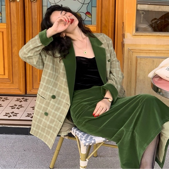 BNWT Two-Tone Plaid Wool Blend Blazer w/ Shoulder Pads, Parisian, Vintage, Sz M - Picture 3 of 16